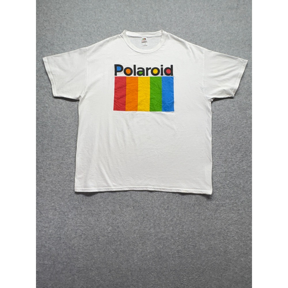 Polaroid T Shirt Mens XL White Fruit of the Loom HD Cotton Rainbow Logo Graphic